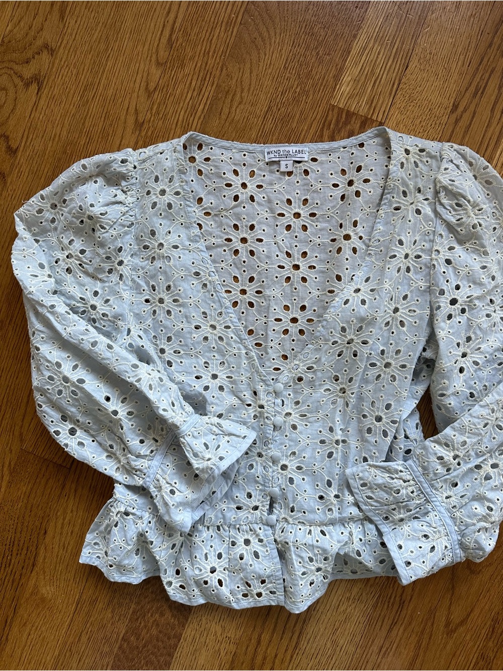 Wanderlust Sky Blue Eyelet Peplum Blouse